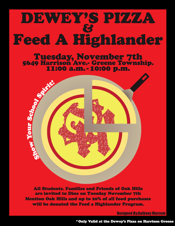 Support the Feed A Highlander Program at Dewey's Pizza